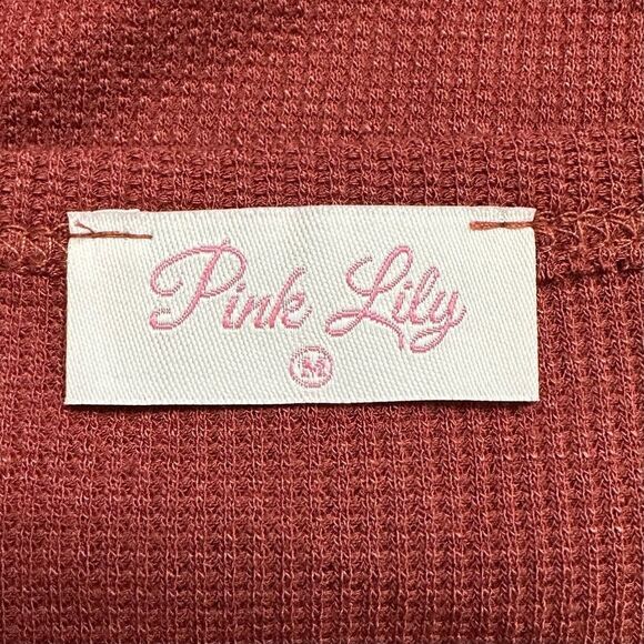 Pink Lily Burgundy Waffle Knit Tiered Ruffle Skirt Long Sleeves Dress - Picture 9 of 11